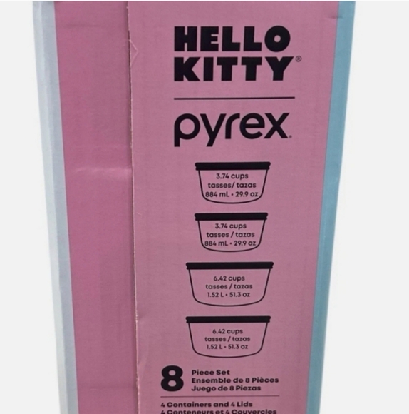 Pyrex Hello Kitty 8 Piece Decorated Glass Food Storage Bowls W/ Lid … - Picture 5 of 5